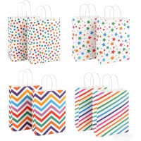 12 Stück Bunte Geschenktüten Kindergeburtstag, 21x15x8 cm Punkte Klein Papiertüten mit Henkel, Regenbogen Geburtstagstüten Kinder Kraftpapier Mitgebsel Tüten für Geburtstag Giveaways Hochzeit Party